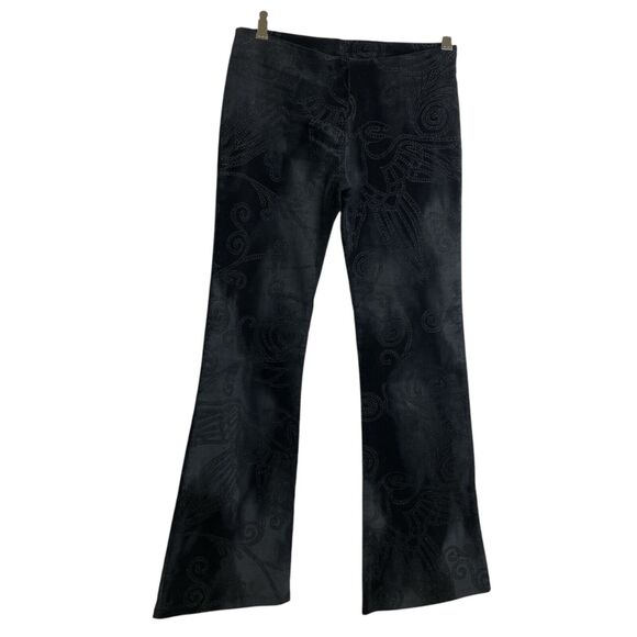Vintage 90s Y2K Bebe Flare Leg Pants Size M Black Gray Metallic Eagle Low Rise - Picture 1 of 7